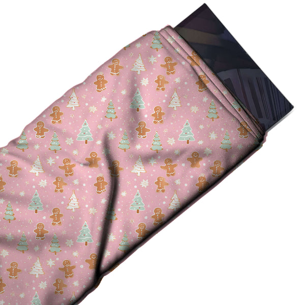 Pink & Gingerbread Tan & Pastel Trees Printed Viscose Muslin Fabric