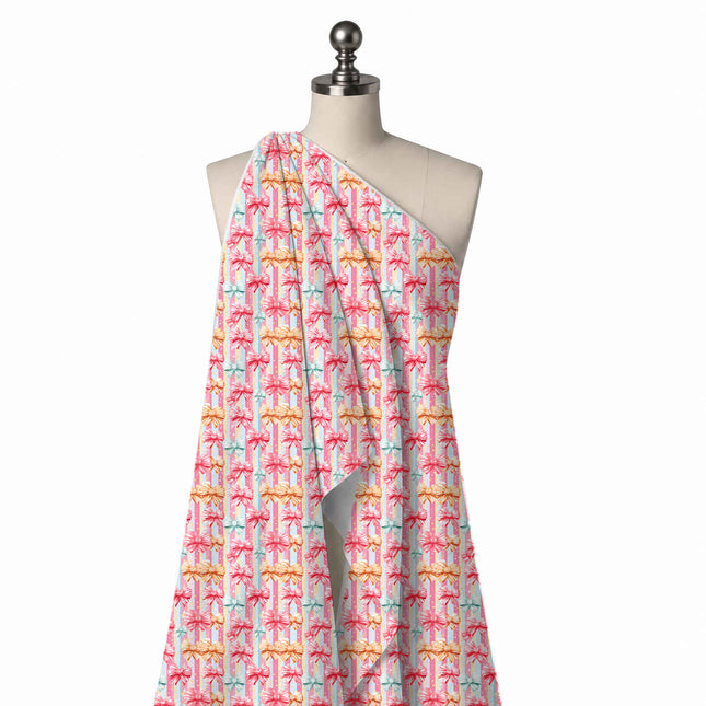 Draped on a mannequin: dense layout of striped ribbon bows in hot pink, design Design No_4880, Clothwala