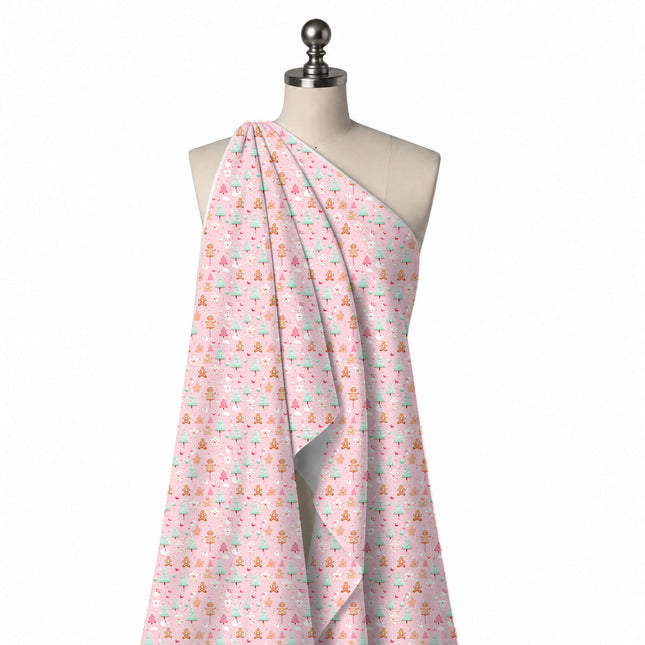Draped on a mannequin: scattered all-over layout of small upright mint green and pink, design Design No_4886, Clothwala