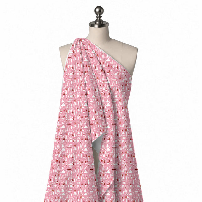 Draped on a mannequin: all-over one-way novelty print of flat white snowmen, design Design No_4959, Clothwala