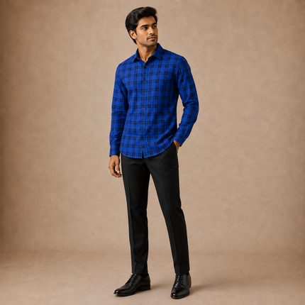 Royal Blue & Dark Blue Gingham Check Print Fabric — design 1218K-PBSRSM/DS-557, Clothwala