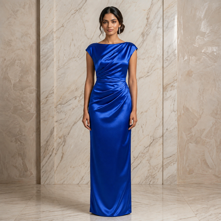 Royal Blue Solid Poly Japanese Satin Fabric — design DS-79, Clothwala