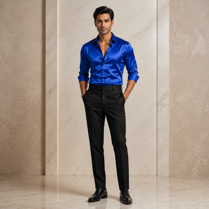 Royal Blue Solid Poly Japanese Satin Fabric — design DS-79, Clothwala
