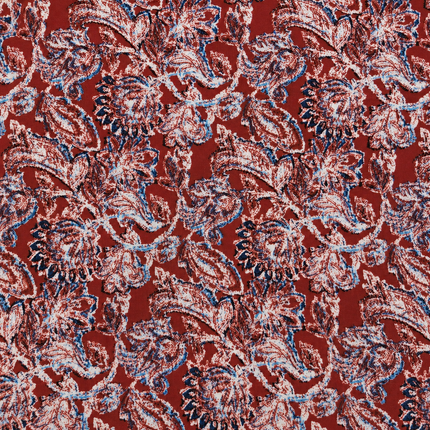 Rust Red & Cream & Muted Blue Stylized Floral Paisley Print Fabric — design 1120A4DG-SBGP/DS-88, Clothwala