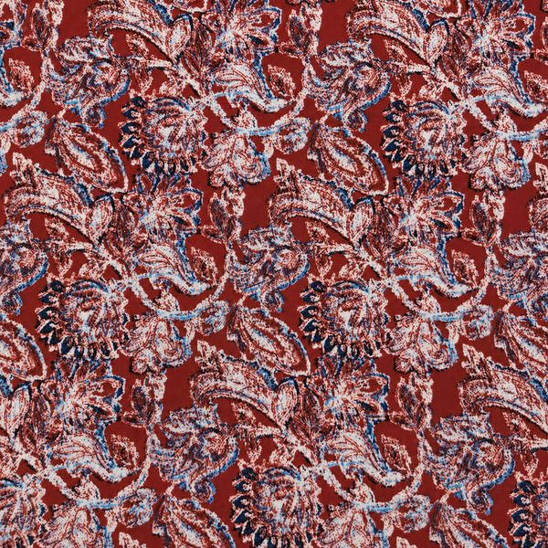 Rust Red & Cream & Muted Blue Stylized Floral Paisley Print Fabric