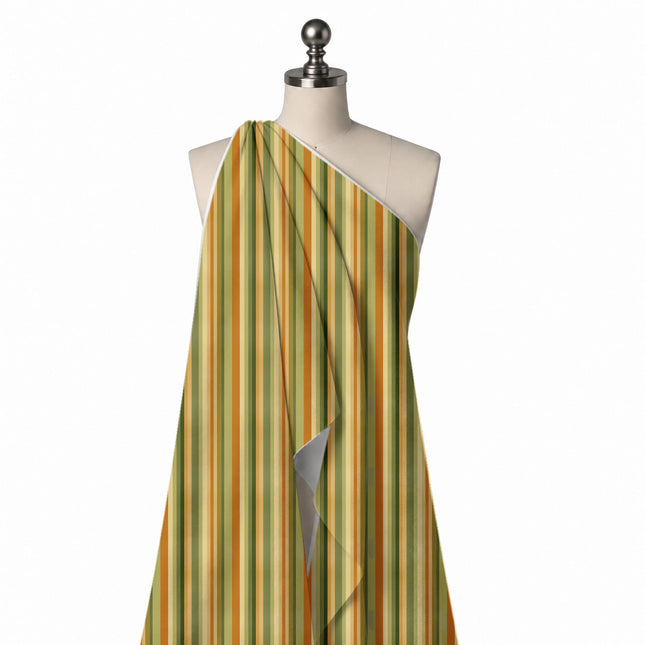 Draped on a mannequin: vertical multi-stripe of mixed narrow and medium widths in sage, design Design No_3917, Clothwala