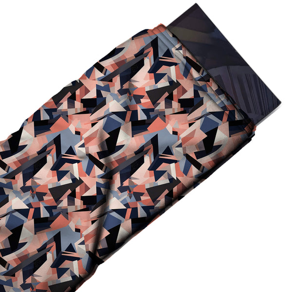 Salmon Pink & Black Fragmented Camouflage Shards Printed Moss Crepe Fabric