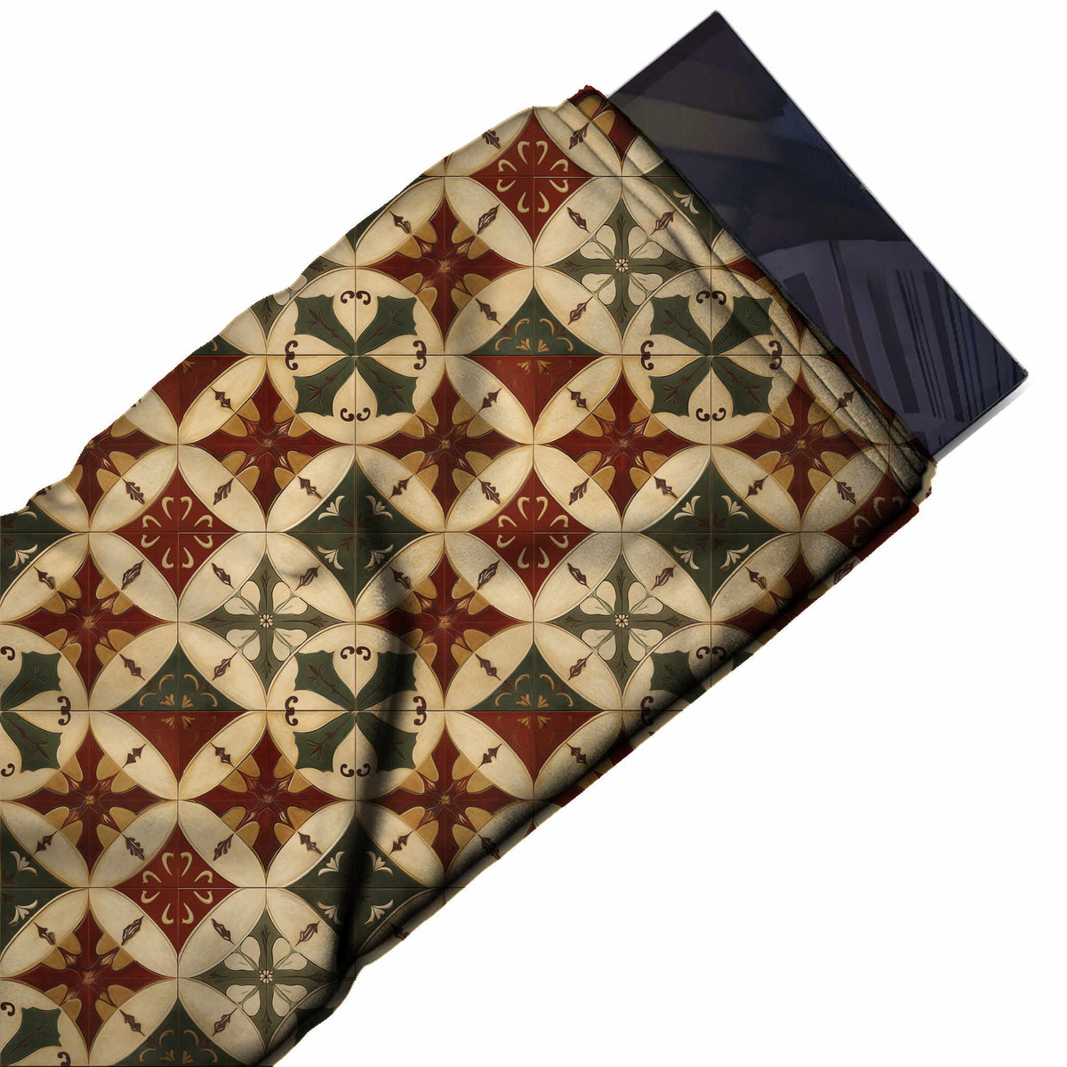 Flat fabric swatch: all-over tile repeat of medium overlapping circles forming sand cream, design Design No_4237, Clothwala