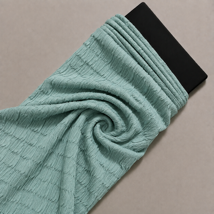 Seafoam Green Solid Lycra Dobby Check Pattern Fabric — design 909H7-ABJI/DS-558, Clothwala