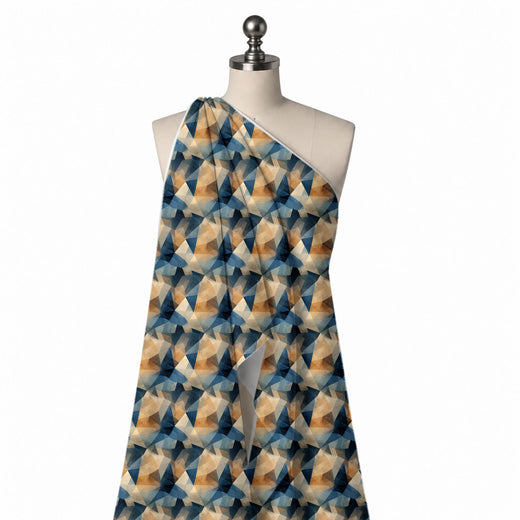 Stone Beige & Teal Navy Amber Teal Prism Facets Printed Chiffon Fabric