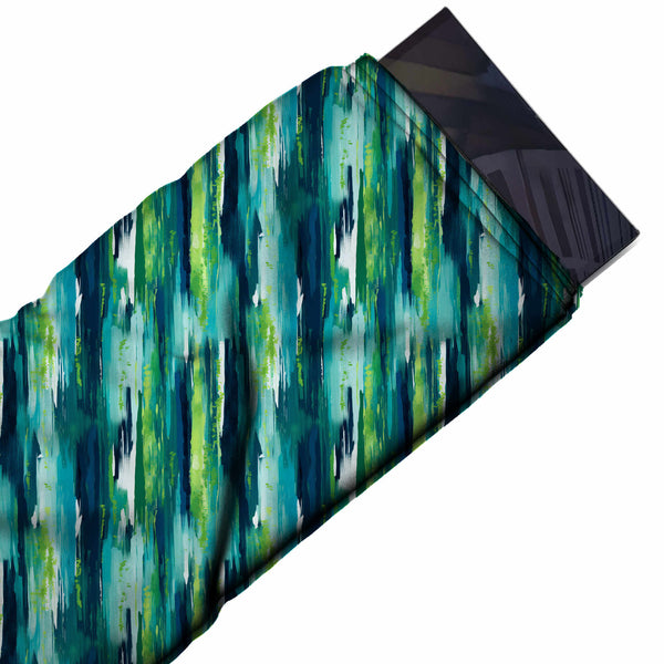 Teal & Aqua Watercolour Brush Streaks Printed Spandex Fabric