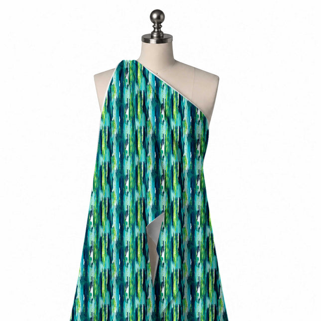 Draped on a mannequin: dense vertical layout of overlapping watercolour brush streaks with, design Design No_3965, Clothwala