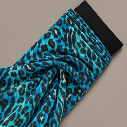 Teal & Black Elongated Leopard Spots Print Fabric — design 365A-S/DS-588, Clothwala