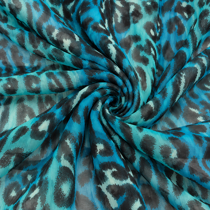 Teal & Black Elongated Leopard Spots Print Fabric — design 365A-S/DS-588, Clothwala