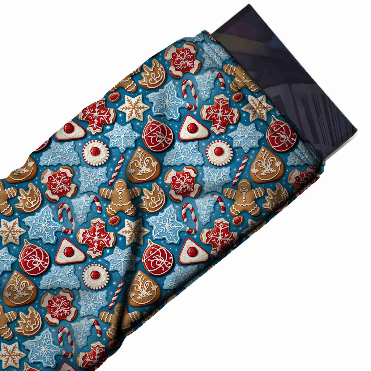 Flat fabric swatch: packed all-over print of shaded iced biscuits - red-iced rounds and, design Design No_4639, Clothwala
