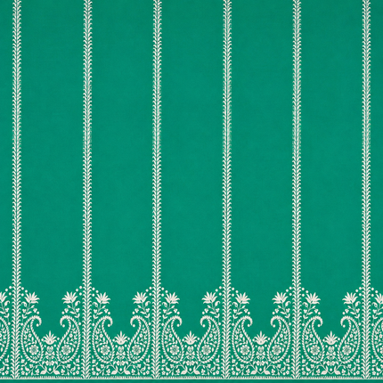 Teal & Off-White Paisley Border & Vertical Stripes Print Fabric — design 1248A9G6-SBGP/DS-38, Clothwala