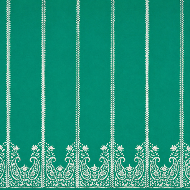 Teal & Off-White Paisley Border & Vertical Stripes Print Fabric — design 1248A9G6-SBGP/DS-38, Clothwala