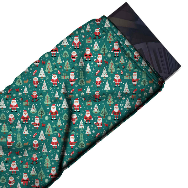 Teal & Red Ditsy Santa & Trees Printed Printed American Crepe Fabric Fabric