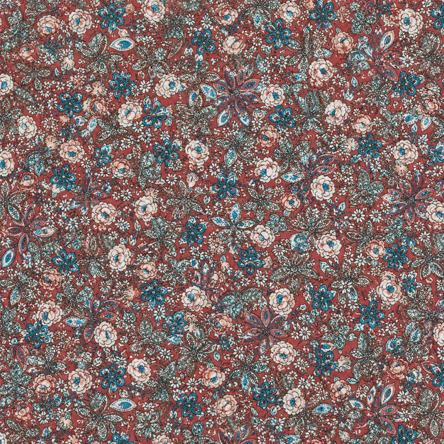 Terracotta & Teal Ditsy Floral Scatter Print Fabric — design 1292GJ-RBPF/DS-115, Clothwala
