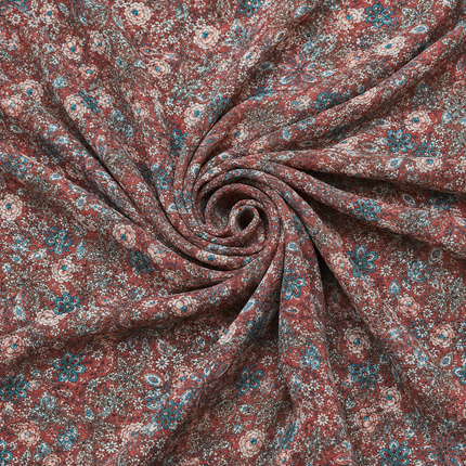 Terracotta & Teal Ditsy Floral Scatter Print Fabric — design 1292GJ-RBPF/DS-115, Clothwala