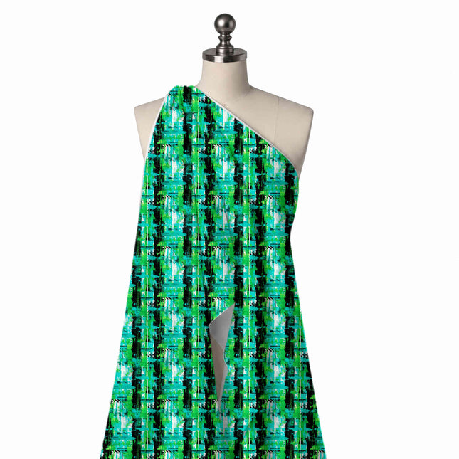Draped on a mannequin: all-over layout of roughly painted horizontal and vertical strokes, design Design No_3967, Clothwala