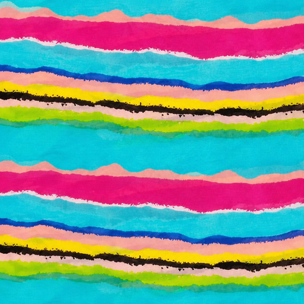 Turquoise & Hot Pink Wavy Brushstroke Stripes Print Fabric — design 1292GJ-RBPF/DS-86, Clothwala