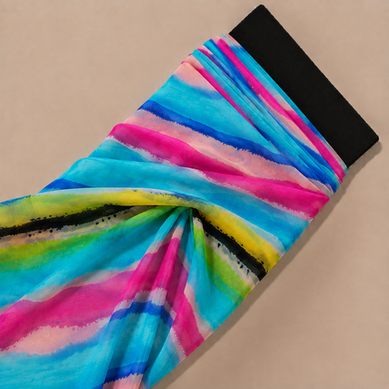 Turquoise & Hot Pink Wavy Brushstroke Stripes Print Fabric — design 1292GJ-RBPF/DS-86, Clothwala
