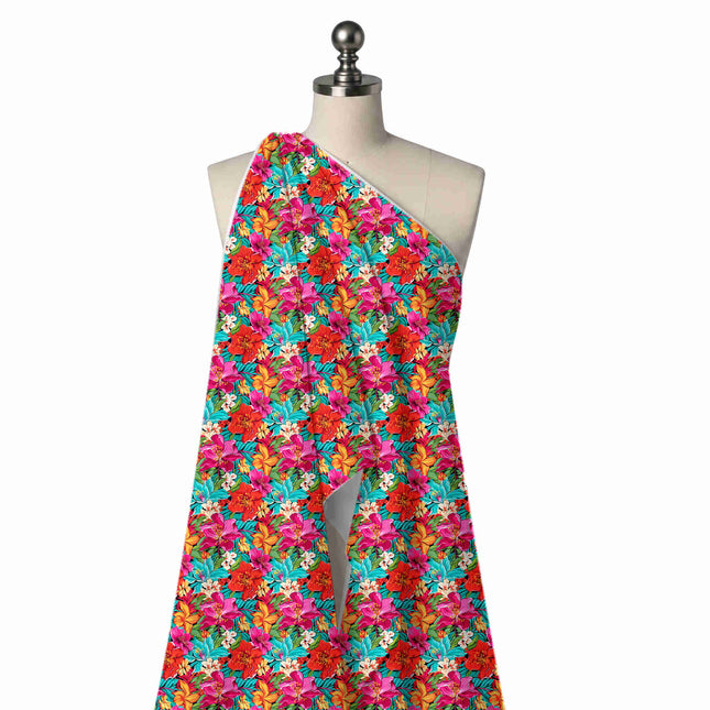Draped on a mannequin: packed medium-scale floral of red, design Design No_4479, Clothwala