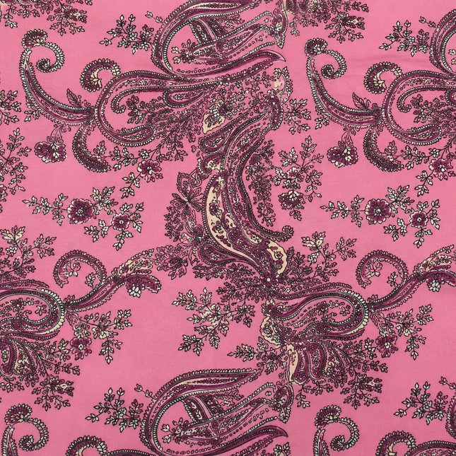 Vibrant Pink & Dark Purple Paisley Floral Sprig Print Fabric — design 1450AC-AGGP/DS-167, Clothwala