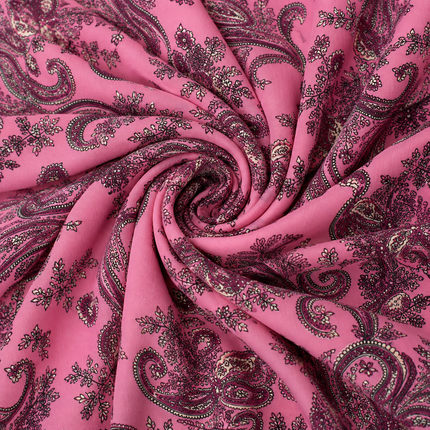 Vibrant Pink & Dark Purple Paisley Floral Sprig Print Fabric — design 1450AC-AGGP/DS-167, Clothwala