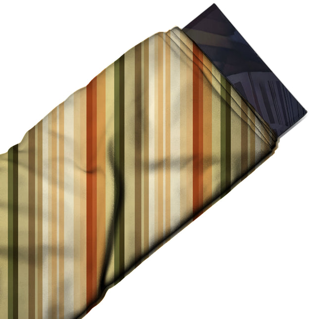 Flat fabric swatch: vertical multi-stripe of mixed narrow and medium widths in warm cream, design Design No_3926, Clothwala
