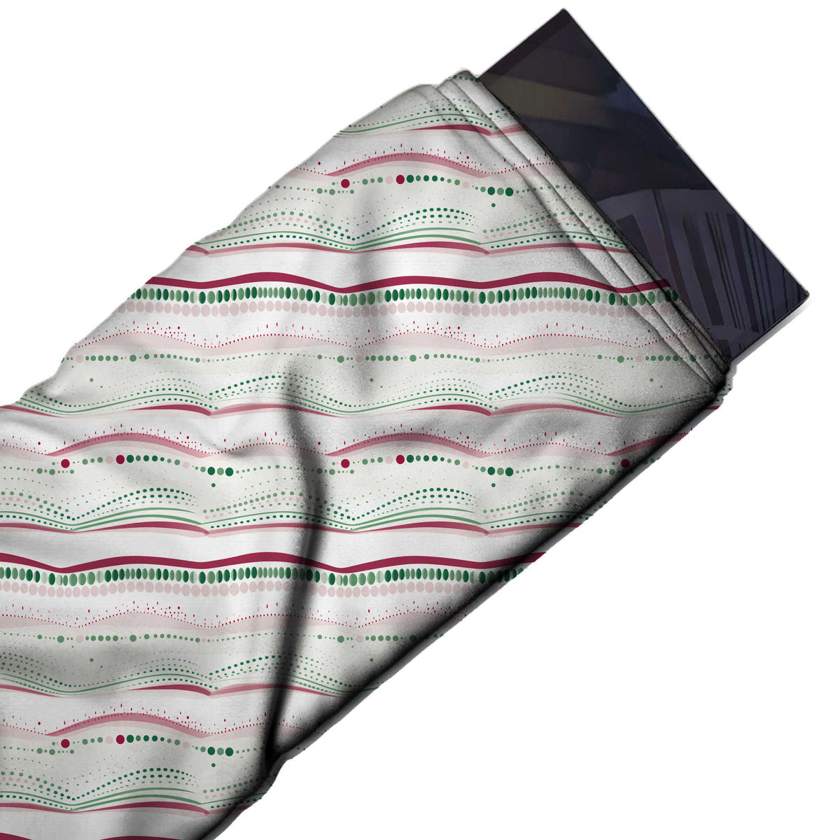 Flat fabric swatch: horizontal banded layout of undulating berry pink and pale pink lines, design Design No_4845, Clothwala