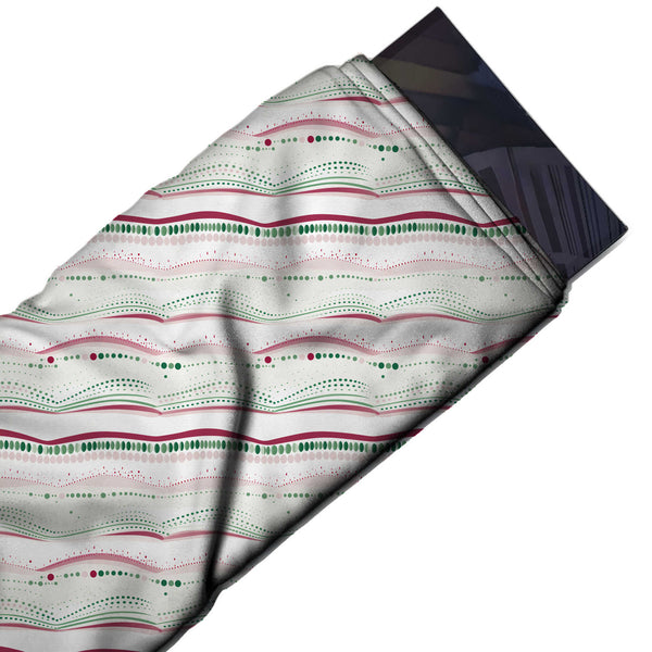 White & Berry Pink Dotted Wave Bands Printed Printed American Crepe Fabric Fabric