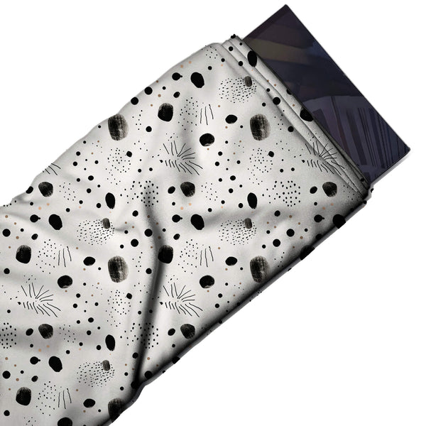 White & Black Blobs & Dot Clusters Printed Spandex Fabric
