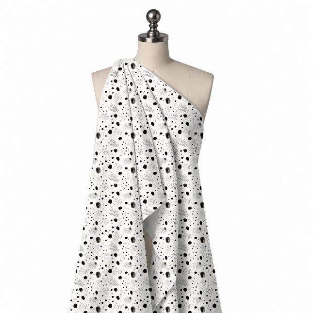 Draped on a mannequin: tossed scatter of hand-painted black blobs with dry-brush texture, design Design No_4036, Clothwala