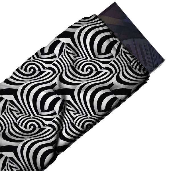 White & Black Bold Spiral Waves Printed French Crepe Fabric