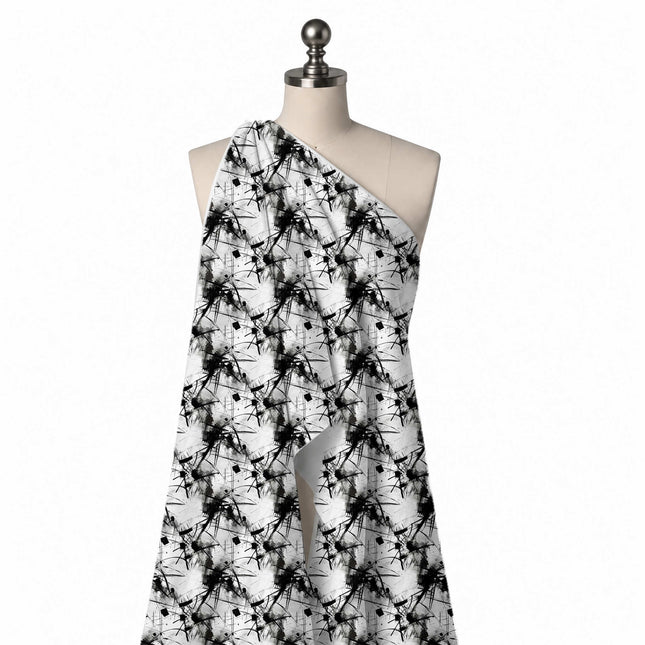 Draped on a mannequin: all-over layout of black dry-brush marks, design Design No_4009, Clothwala