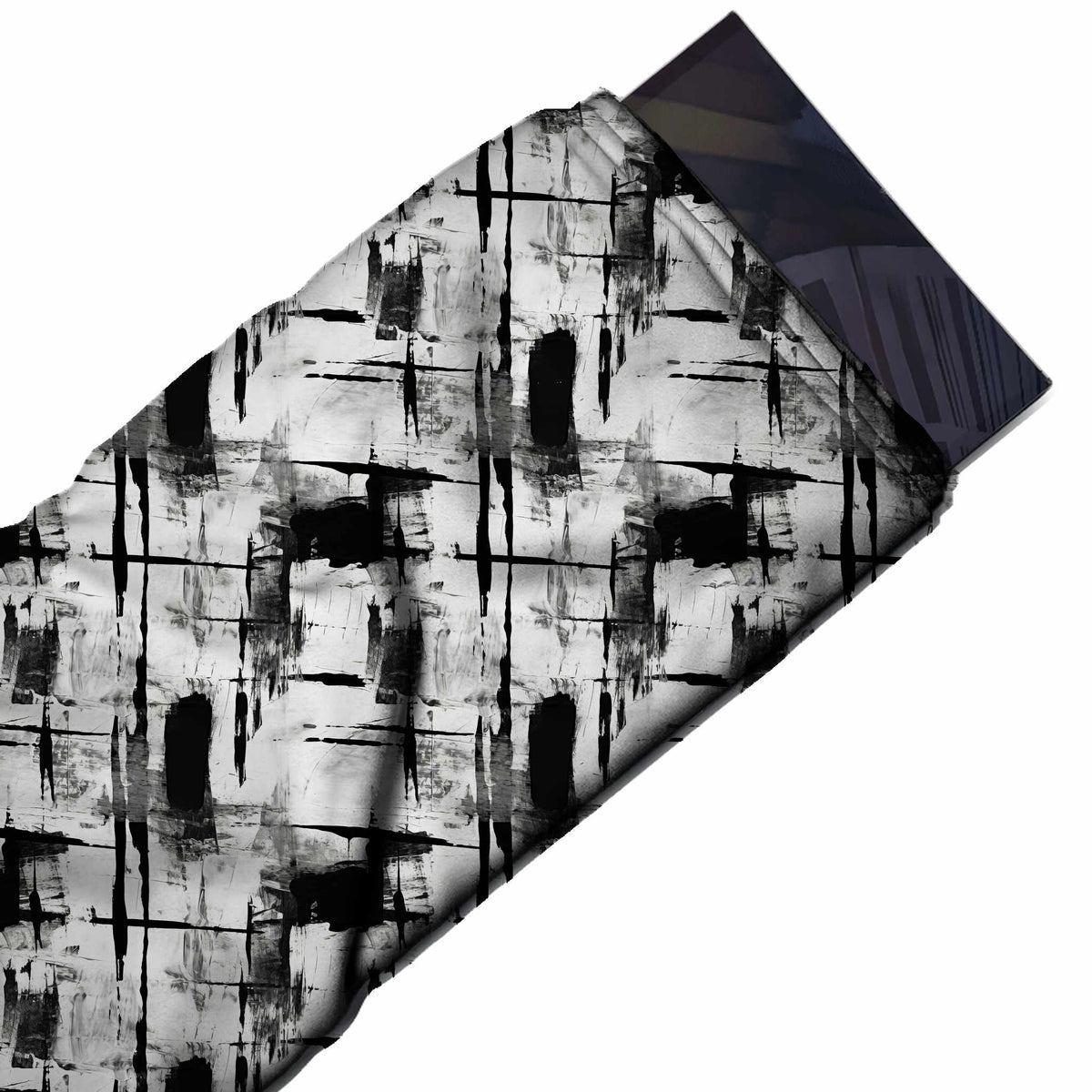 Flat fabric swatch: all-over rough check built from vertical and horizontal black, design Design No_3995, Clothwala