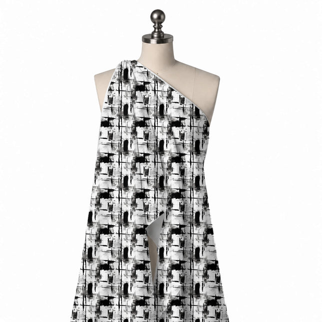 Draped on a mannequin: all-over rough check built from vertical and horizontal black, design Design No_3995, Clothwala