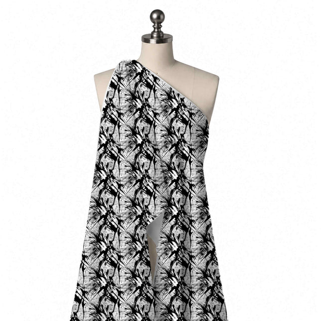 Draped on a mannequin: dense all-over layout of thick black diagonal brush strokes and, design Design No_3997, Clothwala