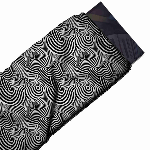White & Black Concentric Ring Op Art Printed French Crepe Fabric