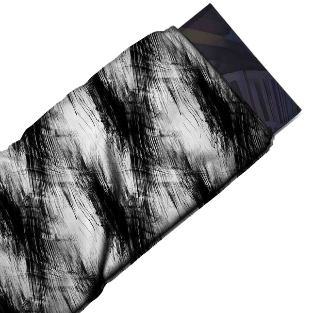 Flat fabric swatch: all-over large-scale black dry-brush sweeps running diagonally in, design Design No_3998, Clothwala