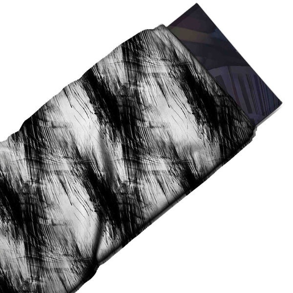 White & Black Diagonal Dry-Brush Sweeps Printed Spandex Fabric