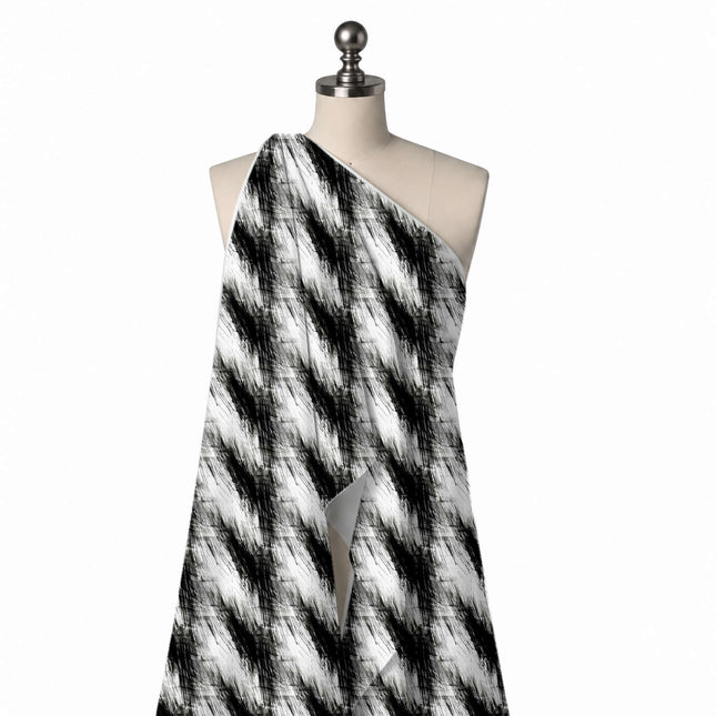 Draped on a mannequin: all-over large-scale black dry-brush sweeps running diagonally in, design Design No_3998, Clothwala