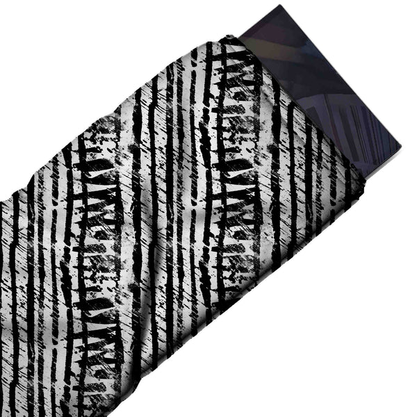 White & Black Distressed Ladder Stripe Printed Spandex Fabric