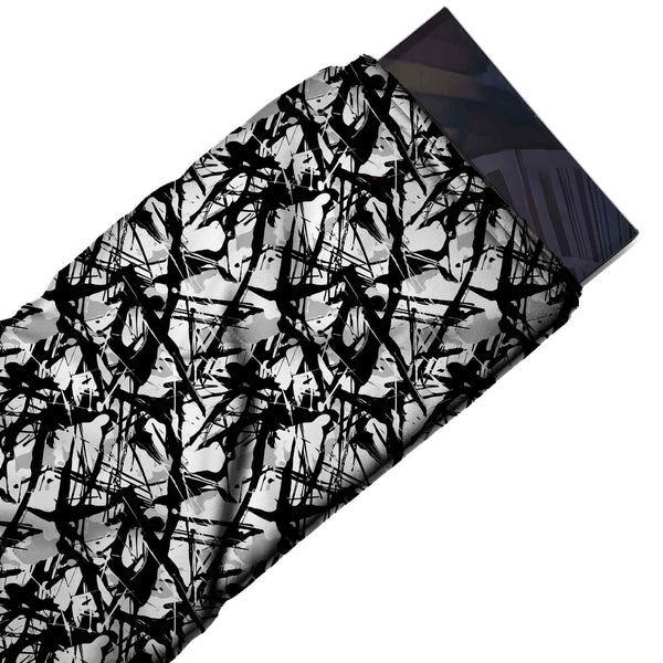 White & Black Drip Stroke Tangle Printed Spandex Fabric