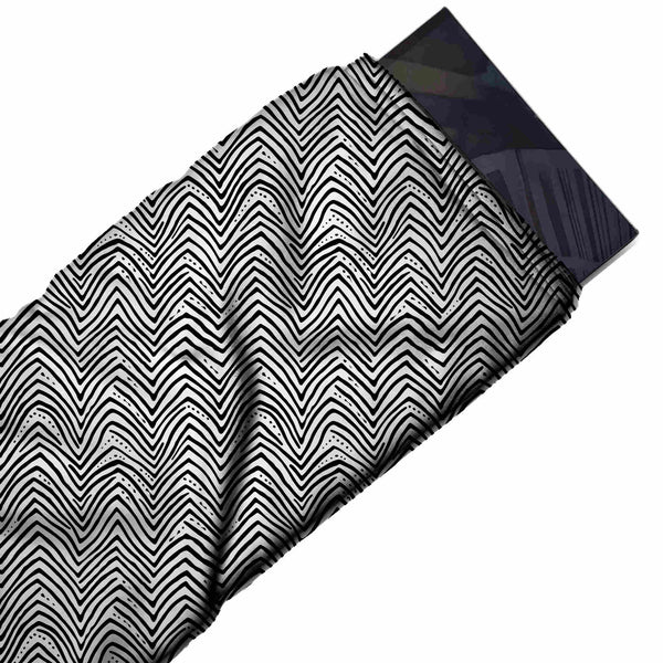 White & Black Fine Wavy Chevron Printed Spandex Fabric