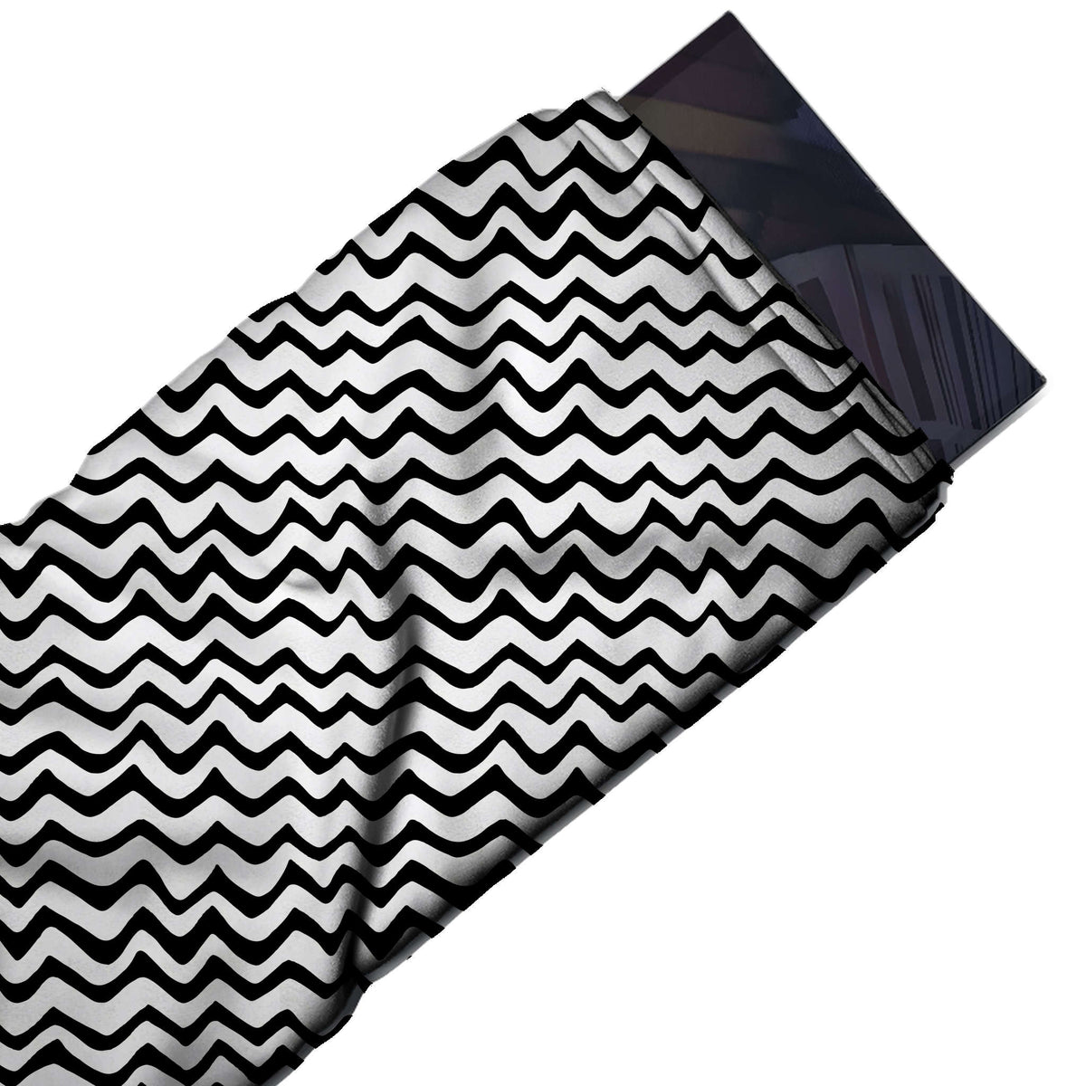 Flat fabric swatch: horizontal wavy stripe of flat black hand-drawn lines with uneven, design Design No_4016, Clothwala
