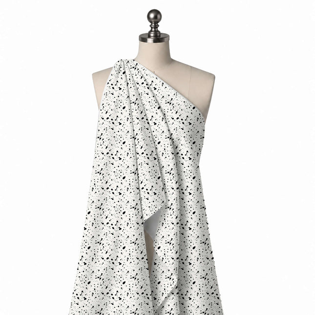 Draped on a mannequin: scattered all-over layout of small black ink drops, design Design No_4030, Clothwala