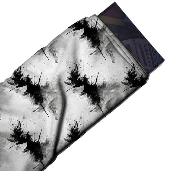 White & Black Ink Splash Bursts Printed Spandex Fabric